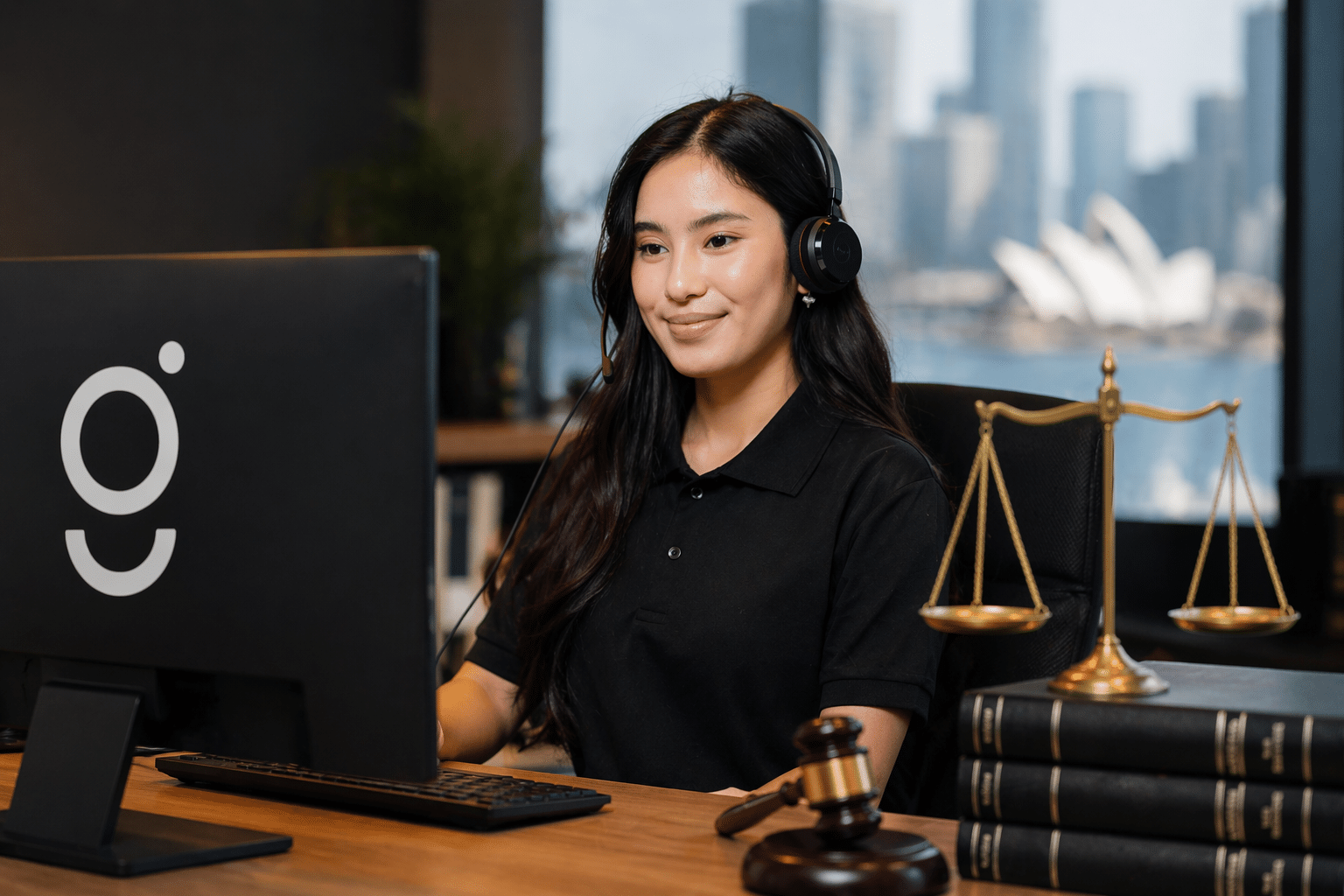 Filipino paralegal
at desk with legal documents